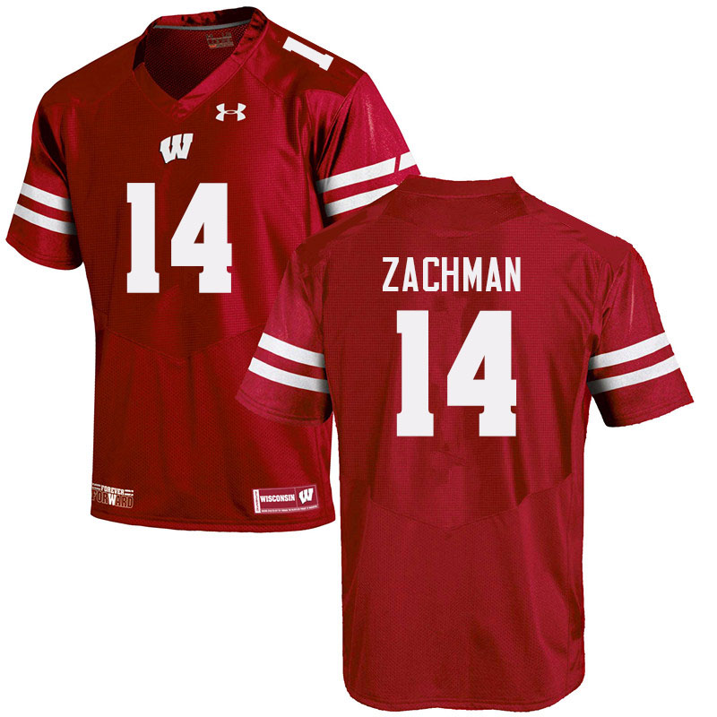 Wisconsin Badgers Men's #14 Preston Zachman NCAA Under Armour Authentic Red College Stitched Football Jersey DW40V54SB